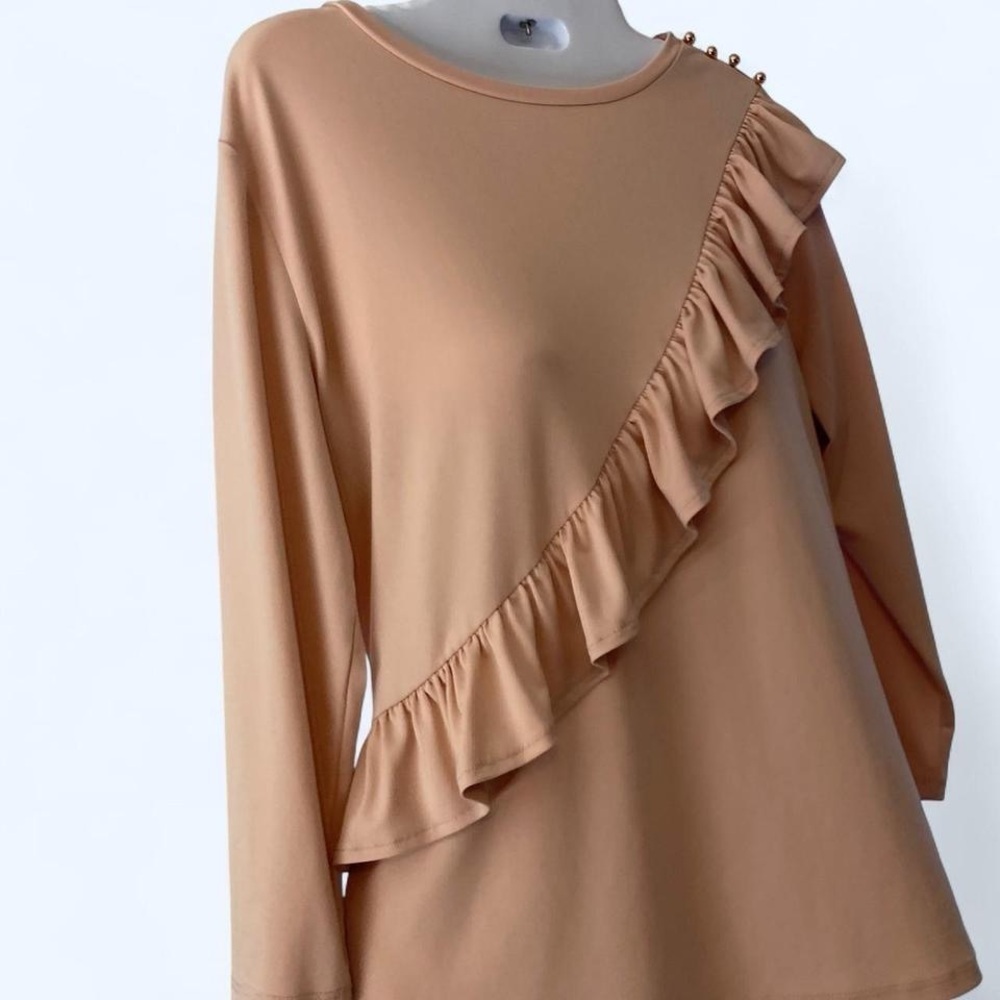 Ivanka Trump Elegant Pink Ruffle Women's with Gold and Pearl detail S